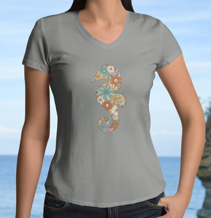 •V• Seahorse Floral V-Neck Tee