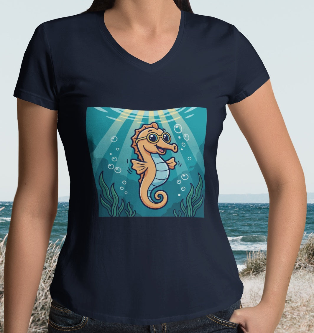 •V• Seahorse V-Neck Tee - Happy
