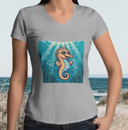 •V• Seahorse V-Neck Tee - Happy