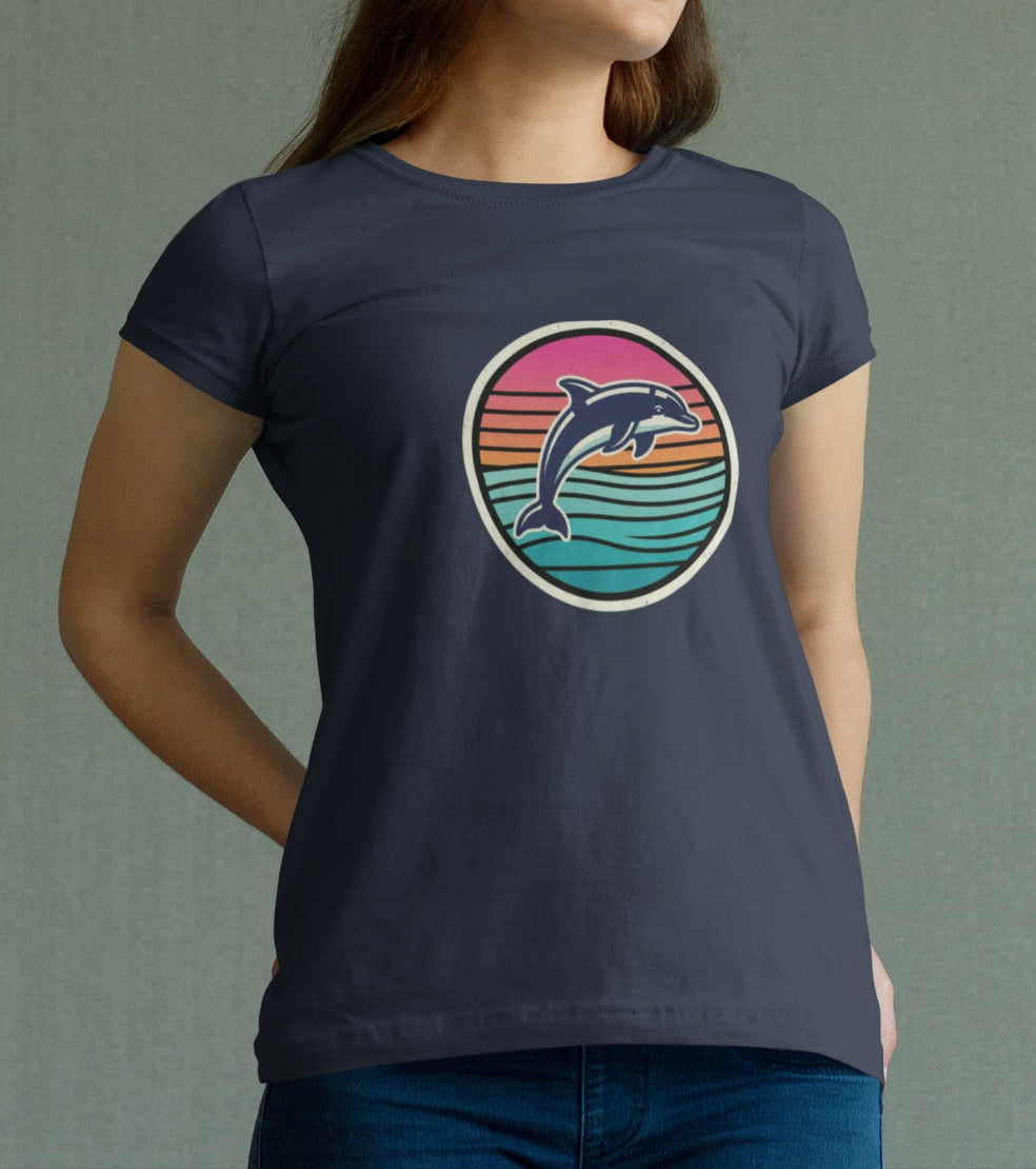 Retro Dolphin Tee — Sunset Stripe