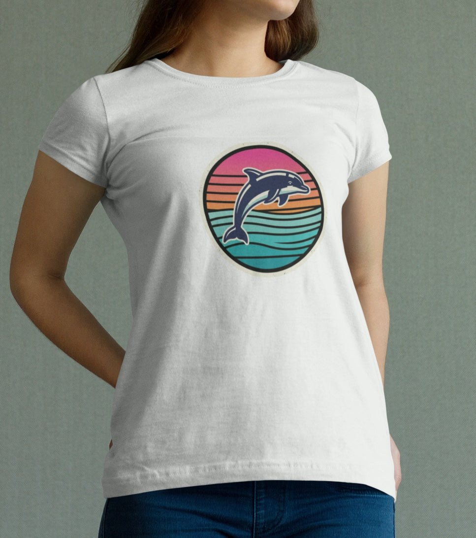 Retro Dolphin Tee — Sunset Stripe