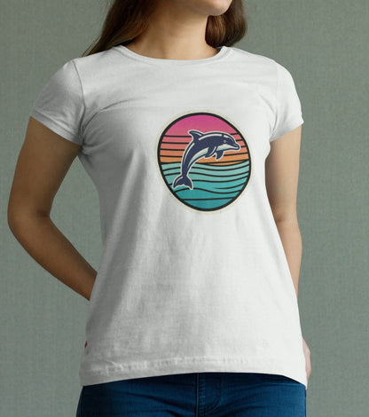 Retro Dolphin Tee — Sunset Stripe