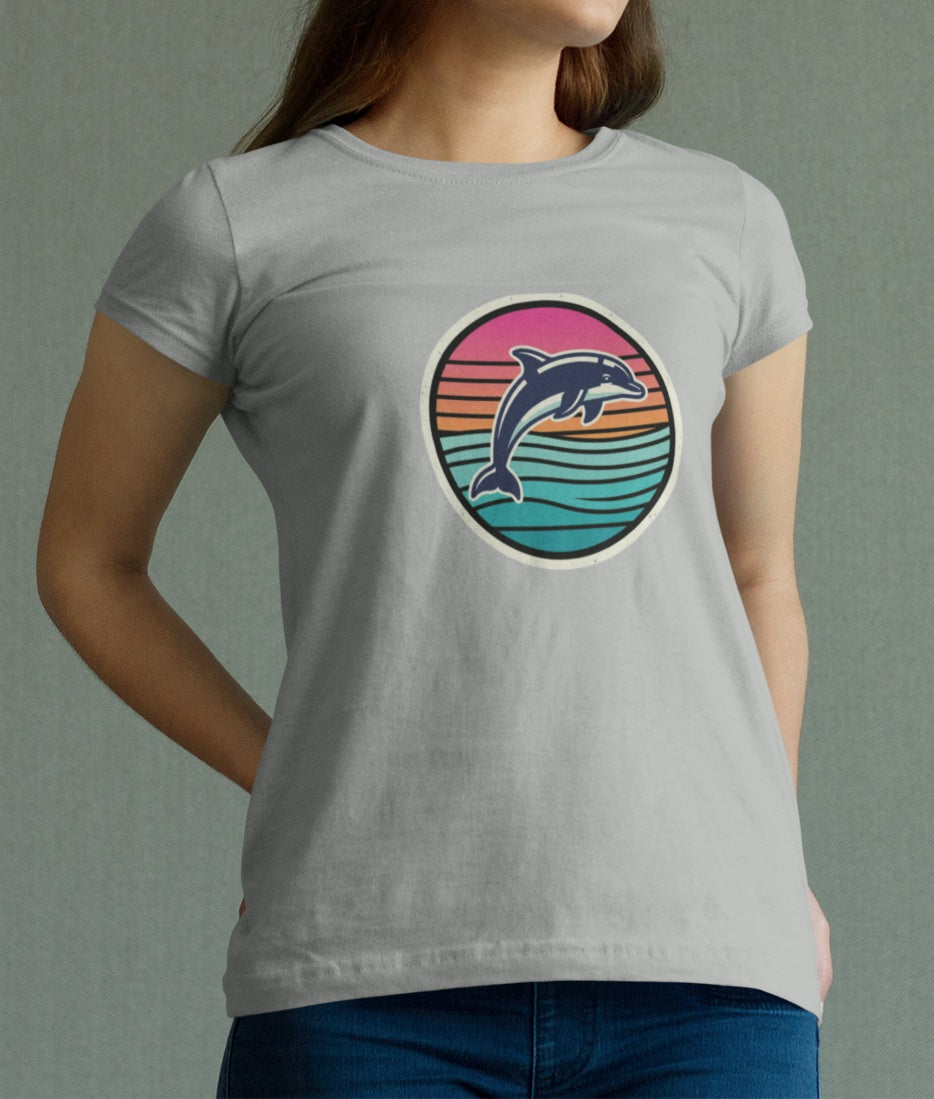 Retro Dolphin Tee — Sunset Stripe