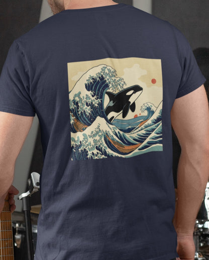 Orca Woodblock Tee - Wave (Back Image, Front Logo)