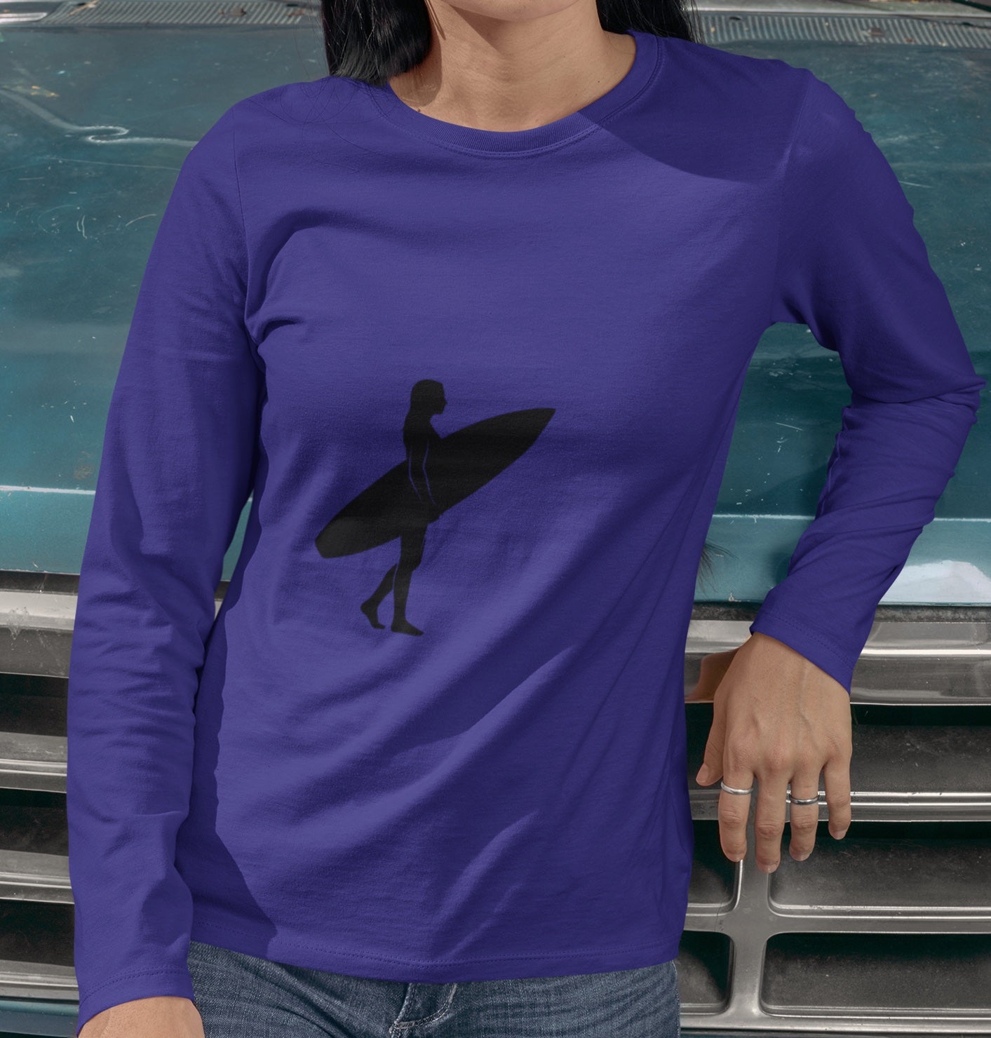 Rash Guard - Female Surfer Silhouette (Front and Back Image)