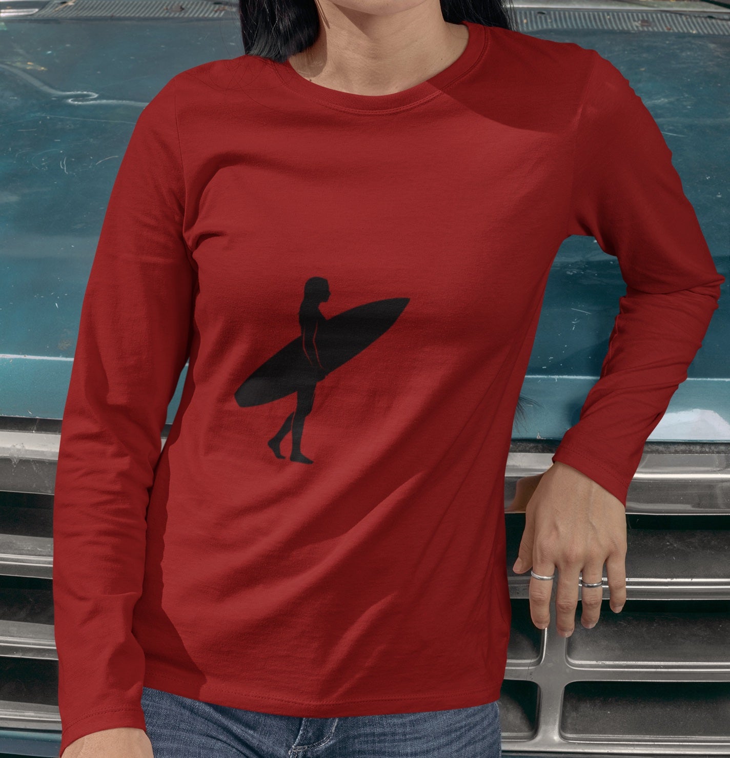 Rash Guard - Female Surfer Silhouette (Front and Back Image)