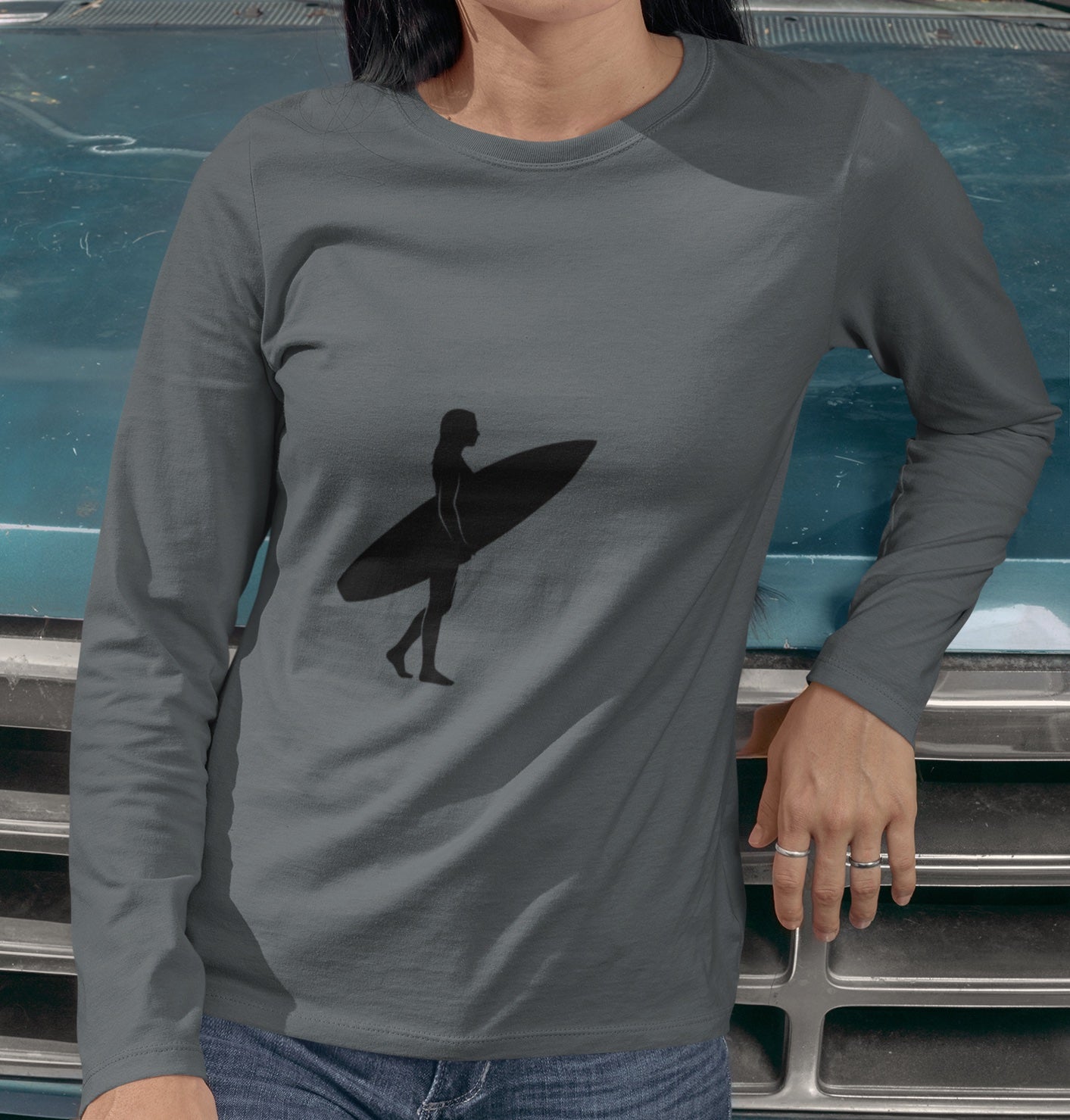Rash Guard - Female Surfer Silhouette (Front and Back Image)