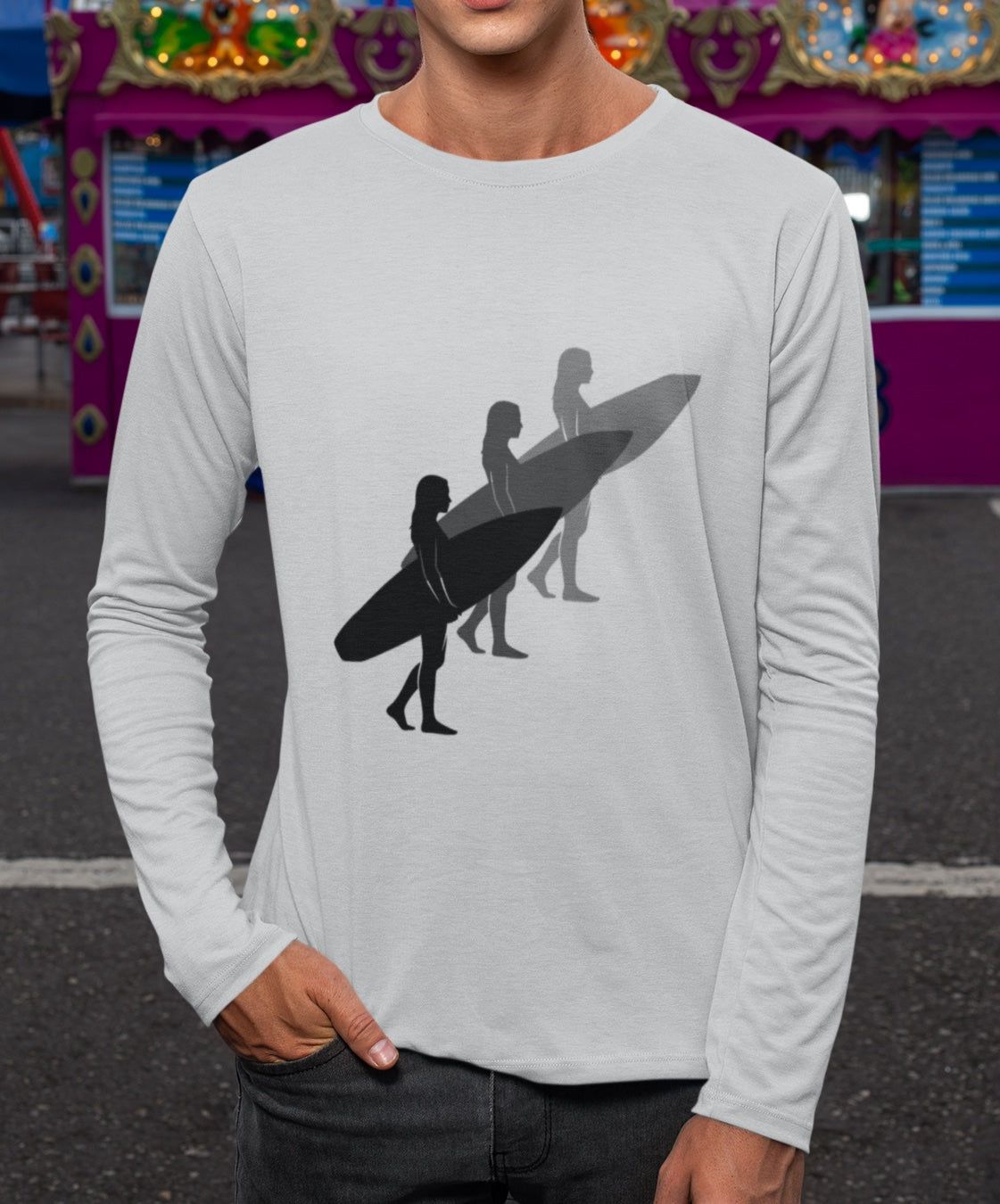 Rash Guard – 3 Surfer Silhouettes (Front & Back)