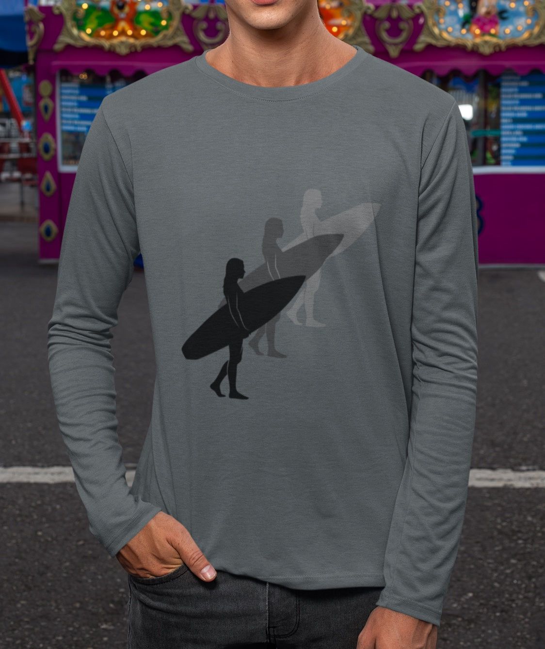 Rash Guard – 3 Surfer Silhouettes (Front & Back)