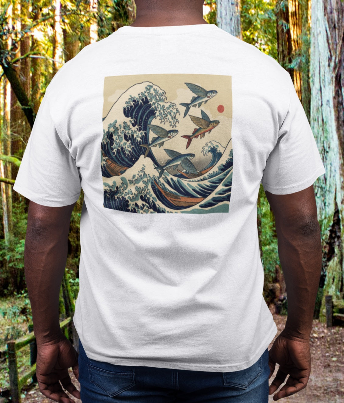 Flying Fish Woodblock Tee - Wave (Back IMage, Front Logo)