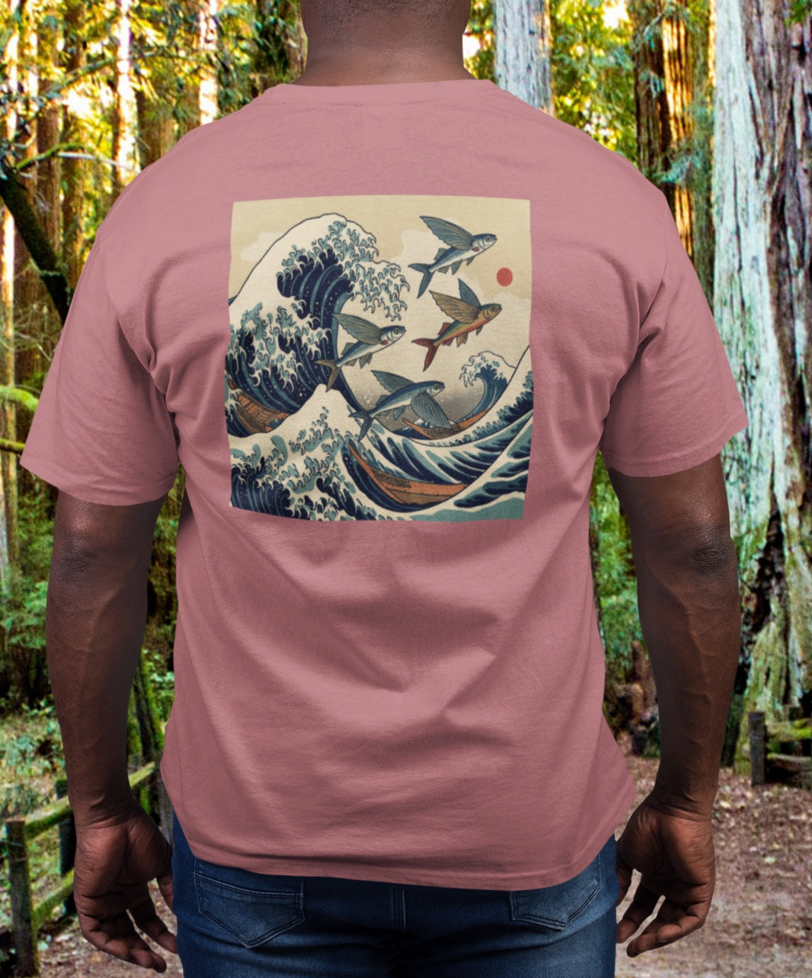 Flying Fish Woodblock Tee - Wave (Back IMage, Front Logo)