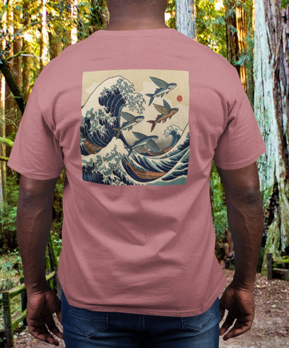 Flying Fish Woodblock Tee - Wave (Back IMage, Front Logo)