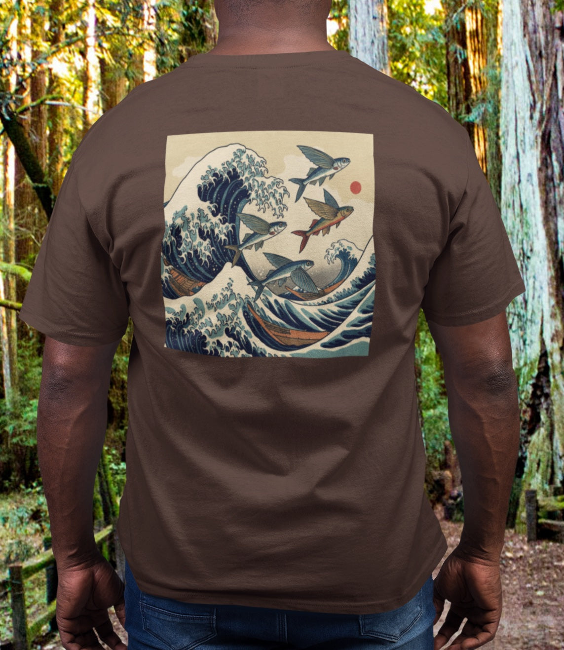 Flying Fish Woodblock Tee - Wave (Back IMage, Front Logo)