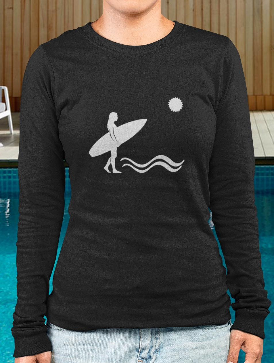 Rash Guard - Front Image: Surfer Silhouette, Back Image: Logo