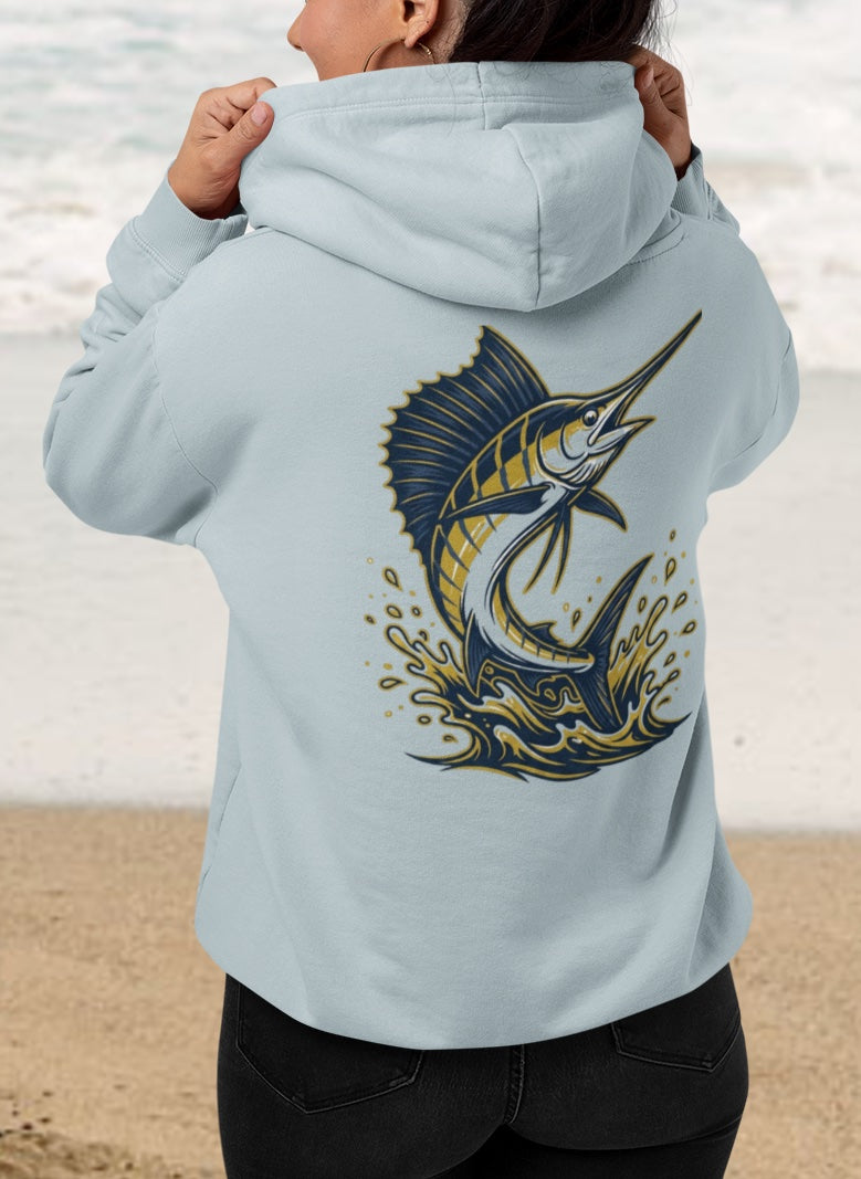 Sea Lion & Marlin Pullover Hoodie - SK Variation (Front & Back Image)