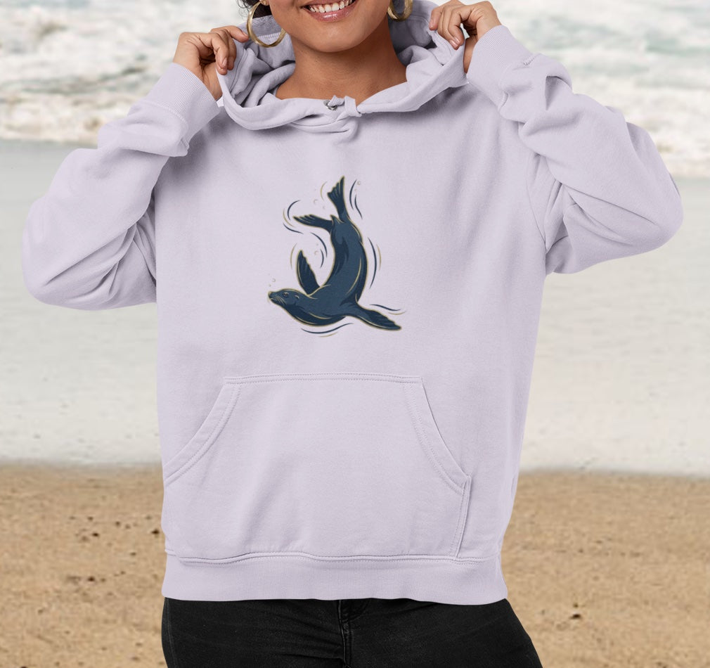 Sea Lion & Marlin Pullover Hoodie - SK Variation (Front & Back Image)