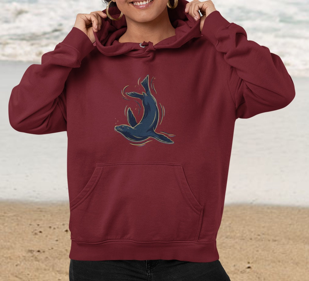 Sea Lion & Marlin Pullover Hoodie - SK Variation (Front & Back Image)