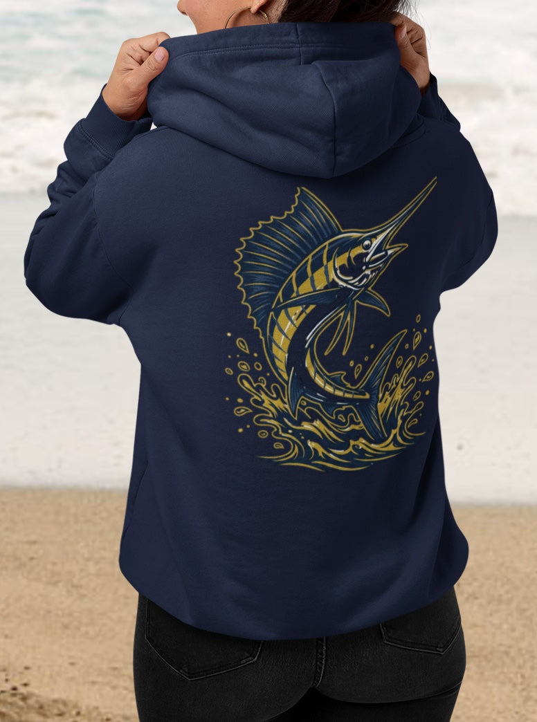 Sea Lion & Marlin Pullover Hoodie - SK Variation (Front & Back Image)