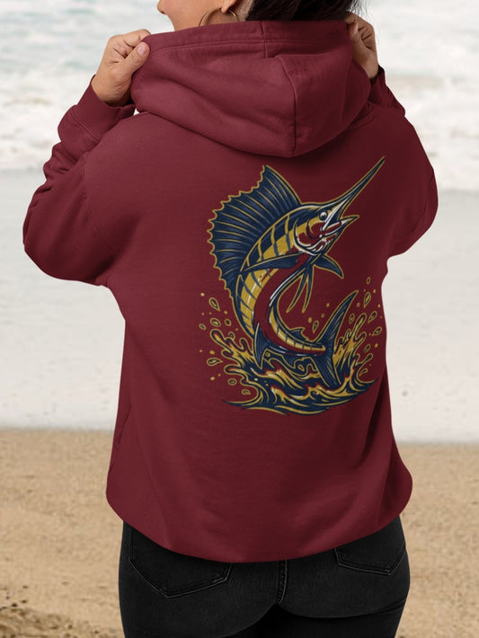 Sea Lion & Marlin Pullover Hoodie - SK Variation (Front & Back Image)
