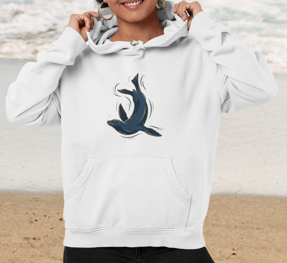 Sea Lion & Marlin Pullover Hoodie - SK Variation (Front & Back Image)