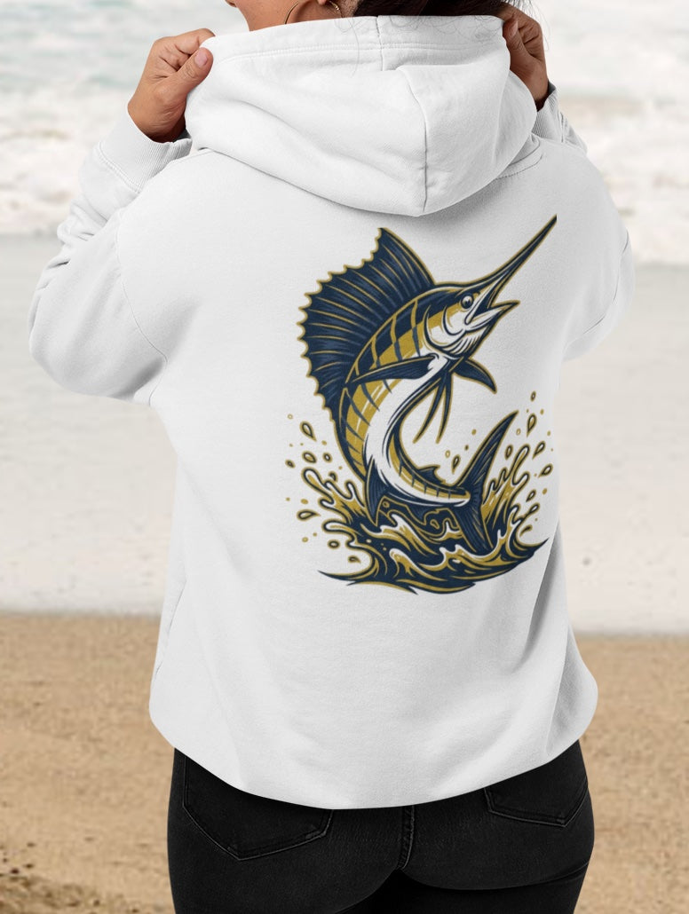 Sea Lion & Marlin Pullover Hoodie - SK Variation (Front & Back Image)