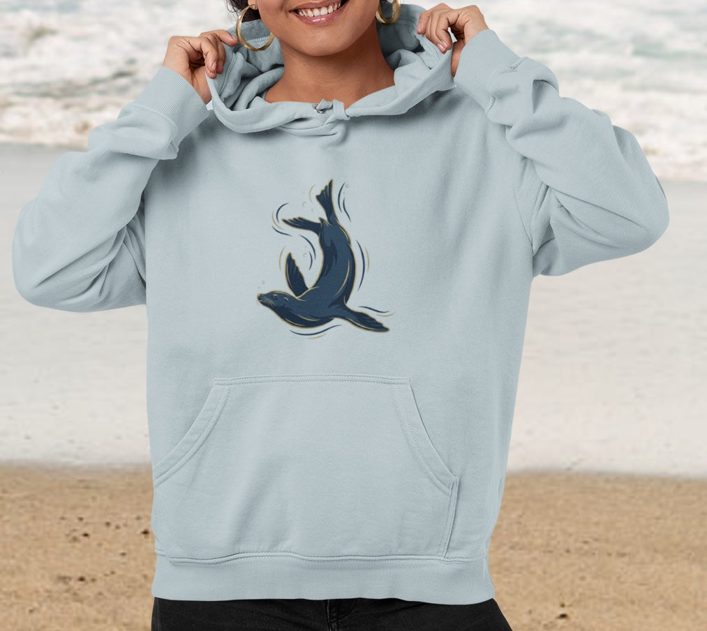 Sea Lion & Marlin Pullover Hoodie - SK Variation (Front & Back Image)