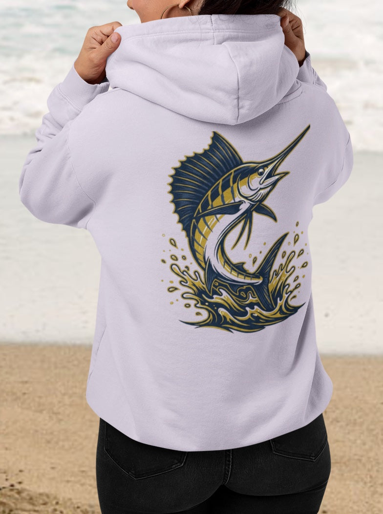 Sea Lion & Marlin Pullover Hoodie - SK Variation (Front & Back Image)