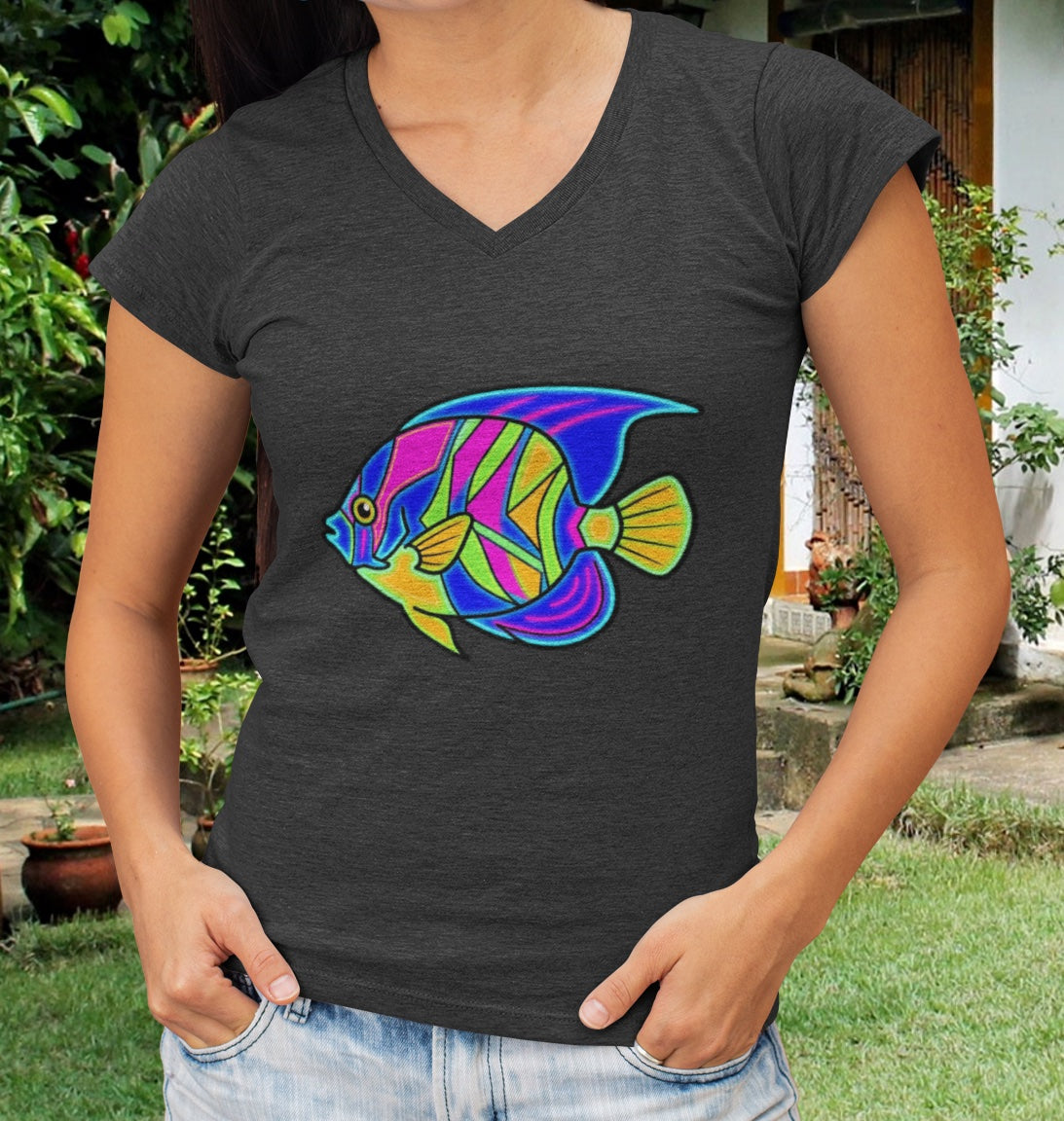 Neon Angelfish V-Neck Tee - Solo
