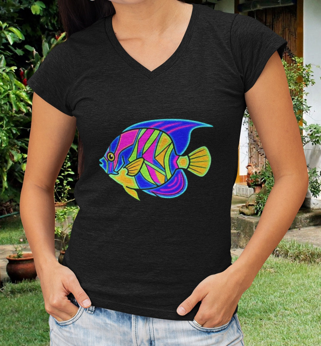 Neon Angelfish V-Neck Tee - Solo