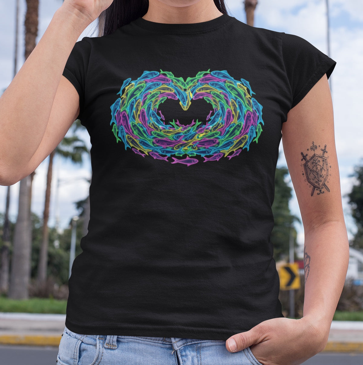 Neon Fish Tee - Heart Waves