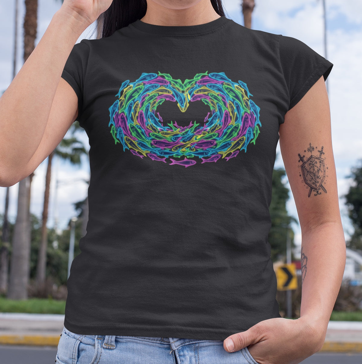 Neon Fish Tee - Heart Waves