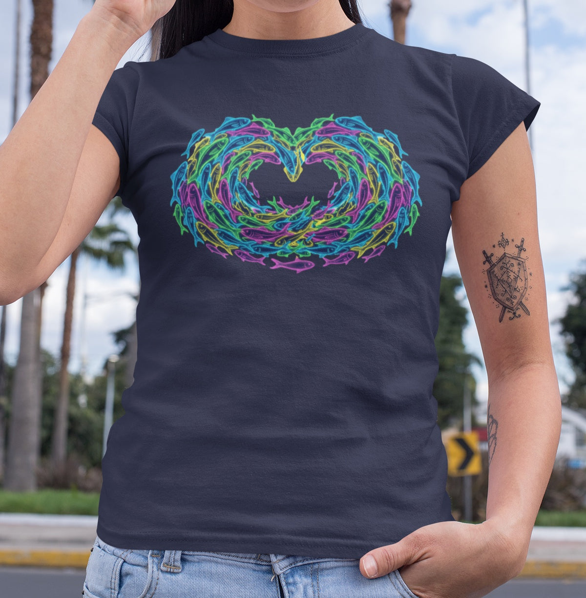 Neon Fish Tee - Heart Waves