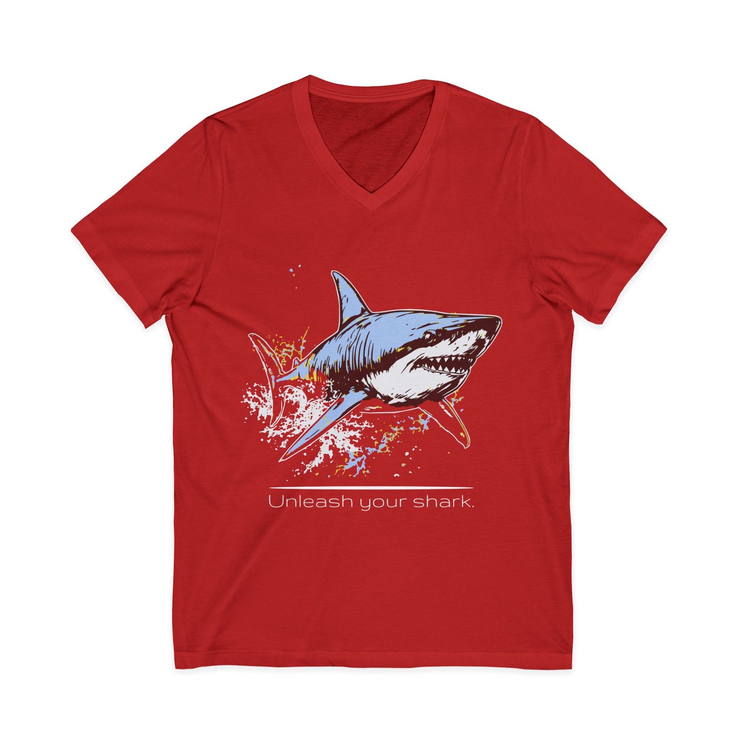 Great White Shark Ultimate "Unleash your shark" V-Neck Graphic Unisex Jersey Tee
