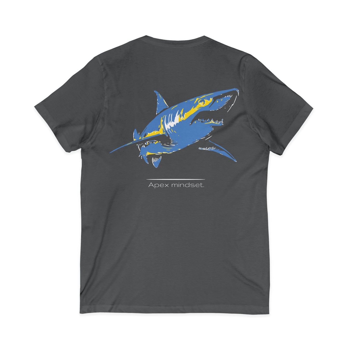 Blue Shark "Apex mindset" V-Neck Graphic Unisex Jersey Tee, (graphic on back)