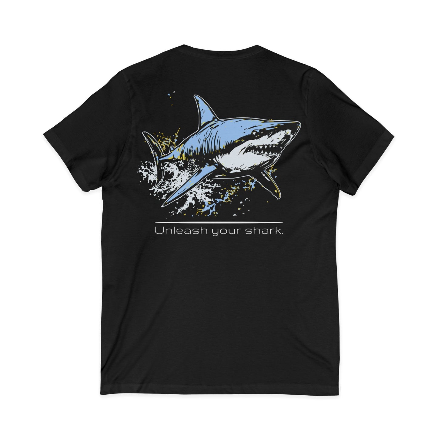 Great White Shark Ultimate "Unleash your shark" V-Neck Graphic Unisex Jersey Tee (graphic on back)