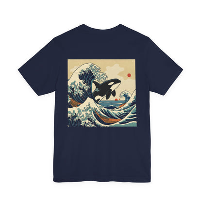 Orca Woodblock Tee - Wave (Back Image, Front Logo)