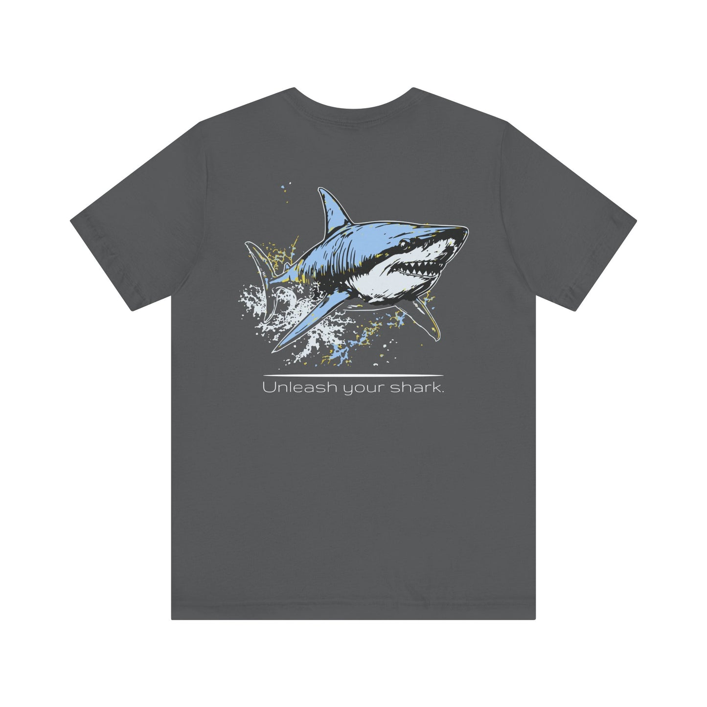 Great White Shark Ultimate "Unleash your shark" Graphic Unisex Jersey Tee, (graphic on back)