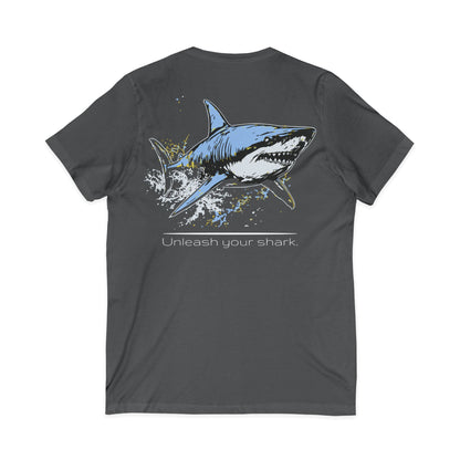 •V• Shark V-Neck Tee - Great White Ultimate Unleash (Back Print)