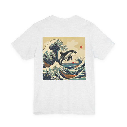 Dolphin Woodblock Tee - Wave (Back Image, Front Logo)