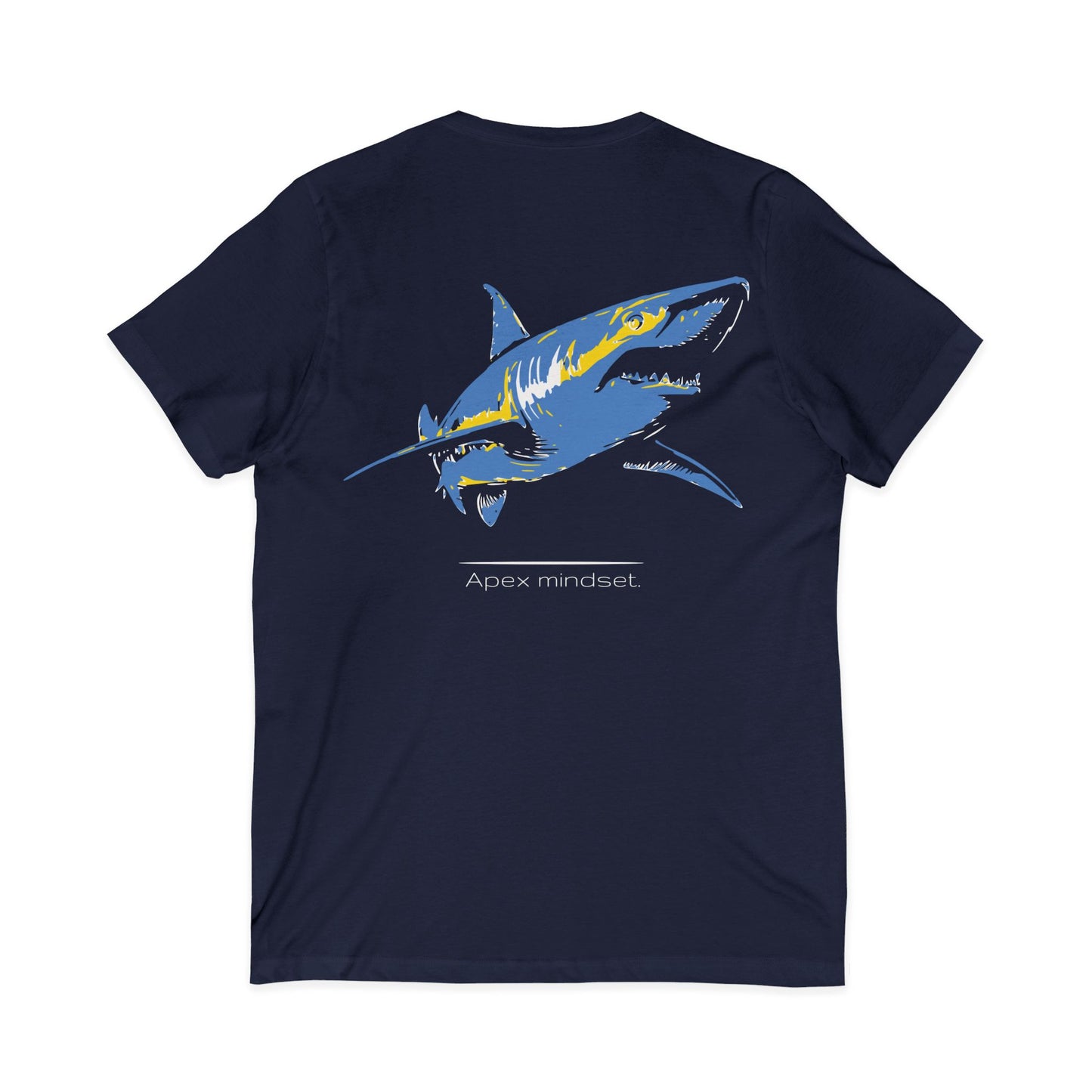 Blue Shark "Apex mindset" V-Neck Graphic Unisex Jersey Tee, (graphic on back)