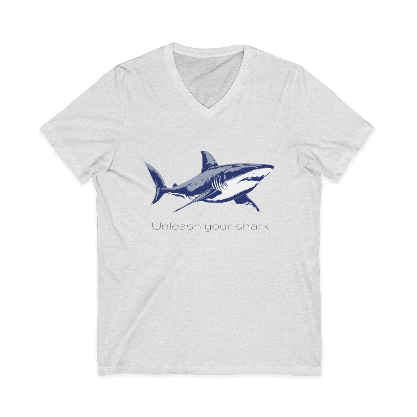 Great White Shark "Unleash your shark" V-Neck Tee Graphic Unisex Jersey Tee